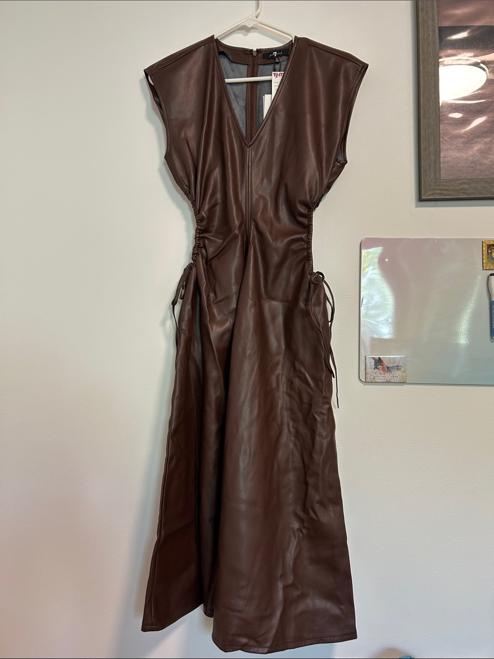 7 For All Mankind Brown Faux Leather Maxi Dress with Side Ties